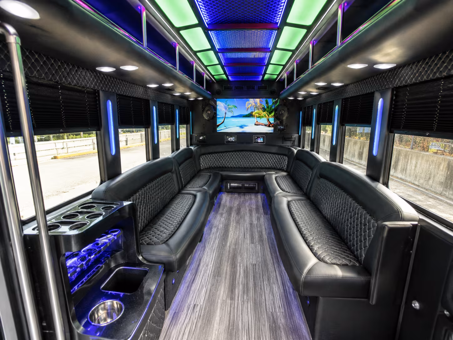 mount vernon 18 passenger party bus inside